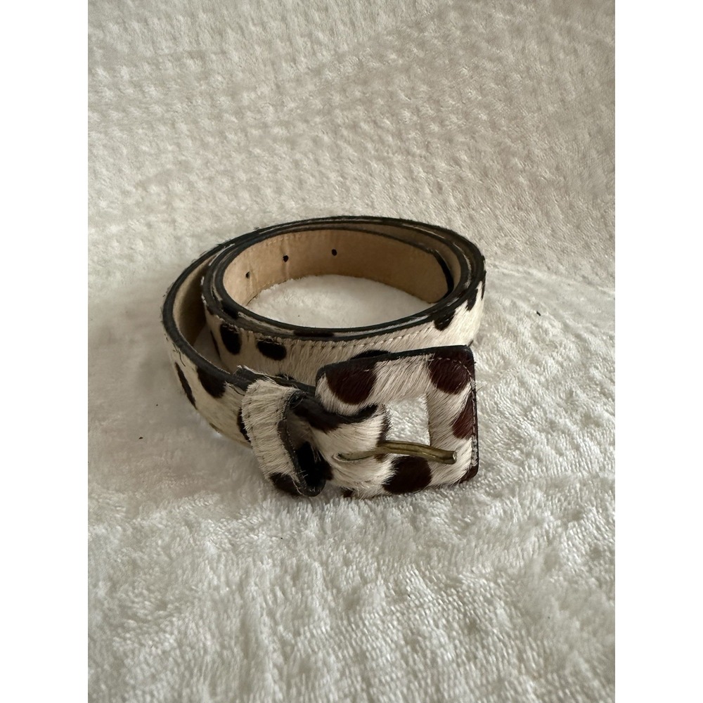 Leopard Print Hair Calf Leather Belt Beige Brown  Size Large   1" Wide